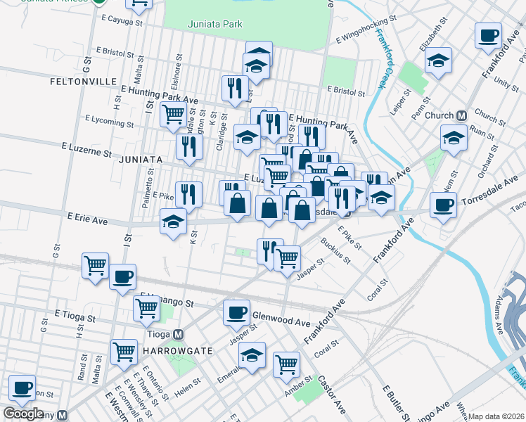 map of restaurants, bars, coffee shops, grocery stores, and more near 3901 M Street in Philadelphia