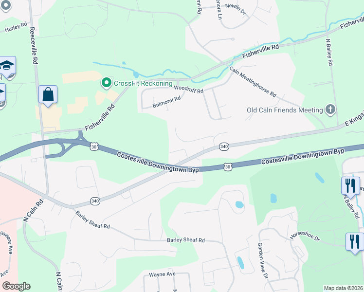 map of restaurants, bars, coffee shops, grocery stores, and more near 909 Greenwood Circle in Coatesville