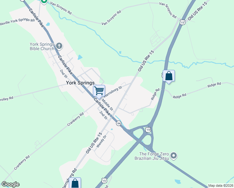 map of restaurants, bars, coffee shops, grocery stores, and more near 155 Harrisburg Street in York Springs