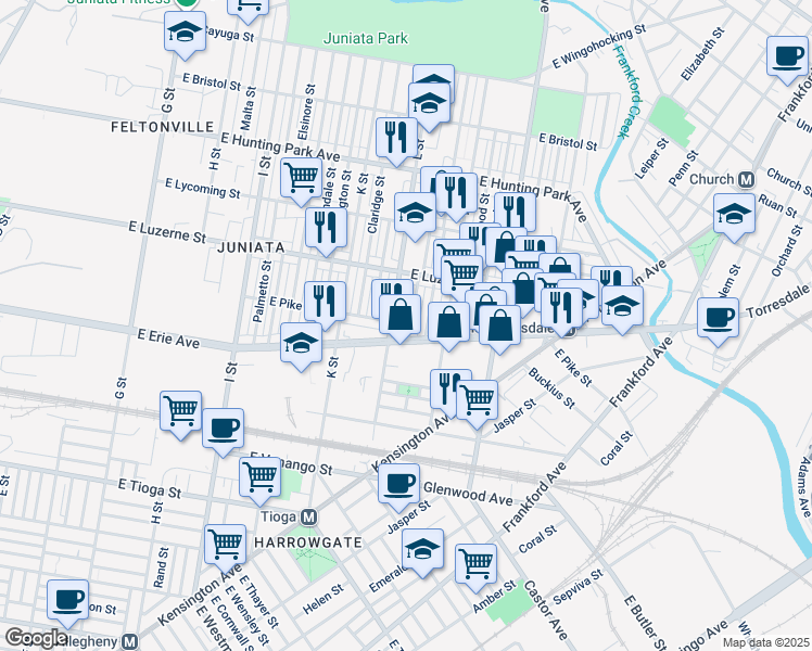map of restaurants, bars, coffee shops, grocery stores, and more near 3888 Dungan Street in Philadelphia