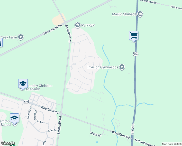 map of restaurants, bars, coffee shops, grocery stores, and more near 1020 Smithville Road in Mount Holly