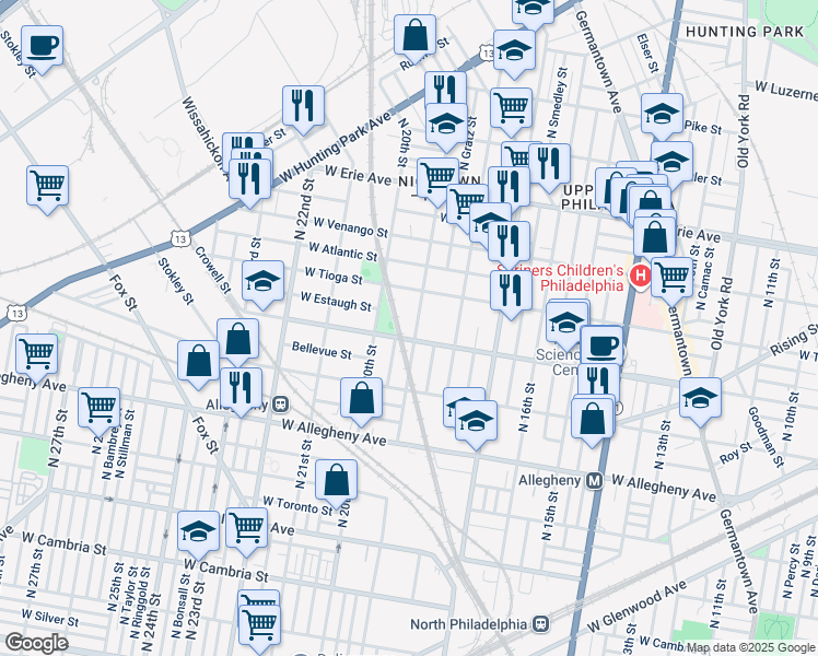 map of restaurants, bars, coffee shops, grocery stores, and more near 3404 N 19th St in Philadelphia