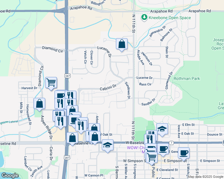 map of restaurants, bars, coffee shops, grocery stores, and more near 663 Amelia Lane in Lafayette