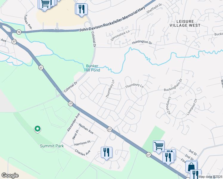 map of restaurants, bars, coffee shops, grocery stores, and more near 1124A Thornbury Lane in Manchester Township