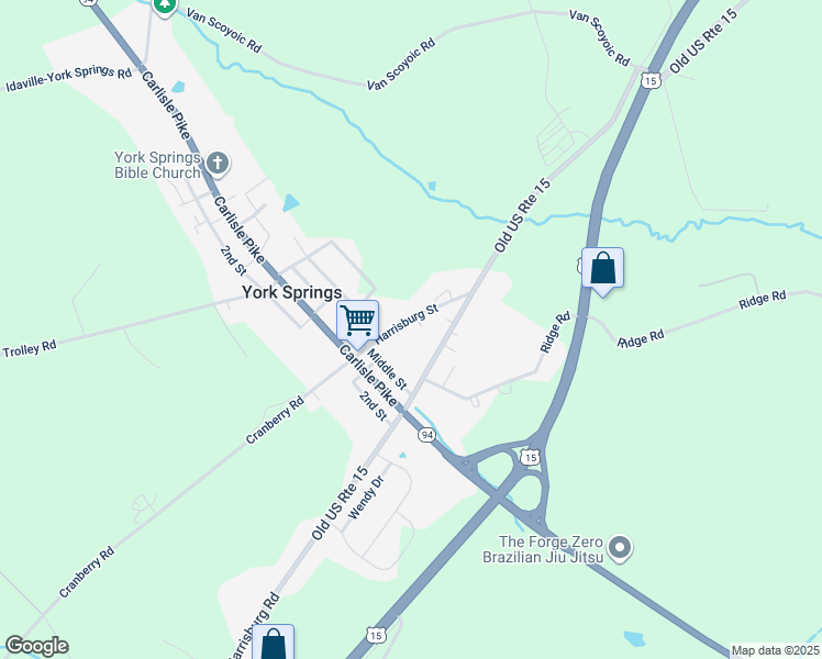 map of restaurants, bars, coffee shops, grocery stores, and more near 134 Harrisburg Street in York Springs