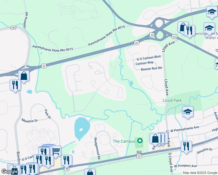 map of restaurants, bars, coffee shops, grocery stores, and more near 170 Chester Court in Downingtown