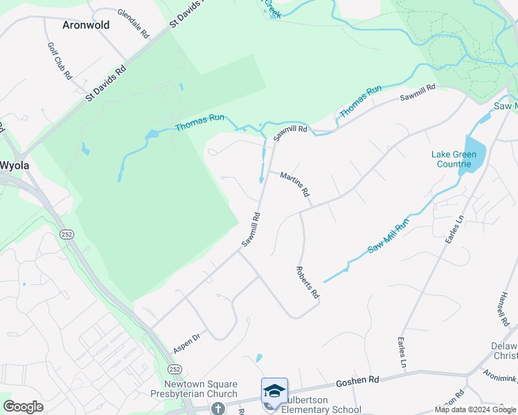 map of restaurants, bars, coffee shops, grocery stores, and more near 3412 Sawmill Rd in Newtown Square