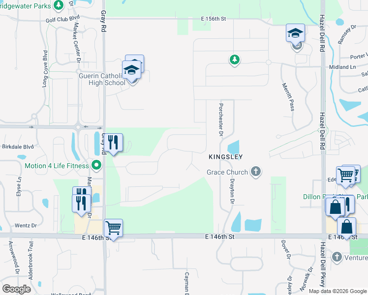map of restaurants, bars, coffee shops, grocery stores, and more near 5199 Green Valley Lane in Noblesville