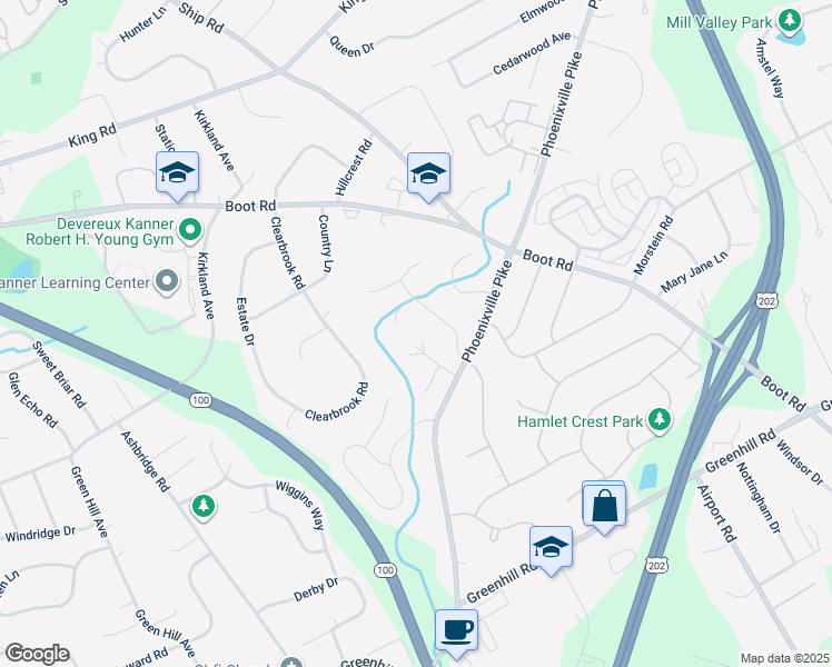 map of restaurants, bars, coffee shops, grocery stores, and more near 1205 Killington Circle in West Chester