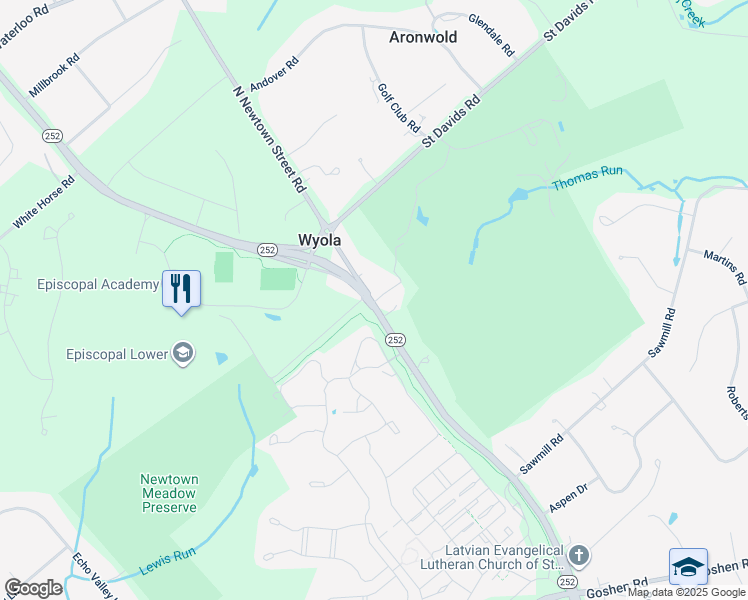 map of restaurants, bars, coffee shops, grocery stores, and more near 535 North Newtown Street Road in Newtown Square