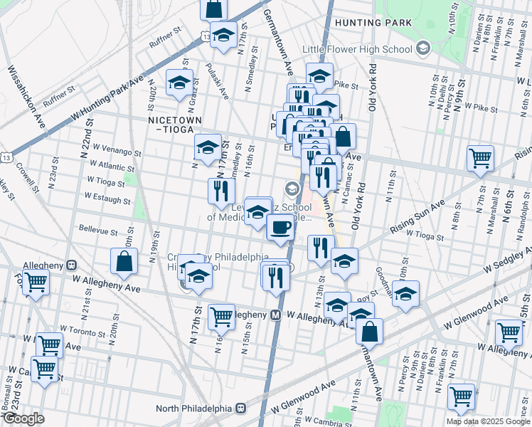 map of restaurants, bars, coffee shops, grocery stores, and more near in Philadelphia