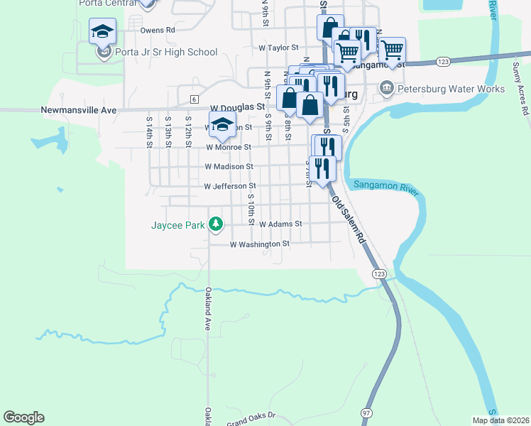 map of restaurants, bars, coffee shops, grocery stores, and more near 216-298 West Lincoln Avenue in Petersburg
