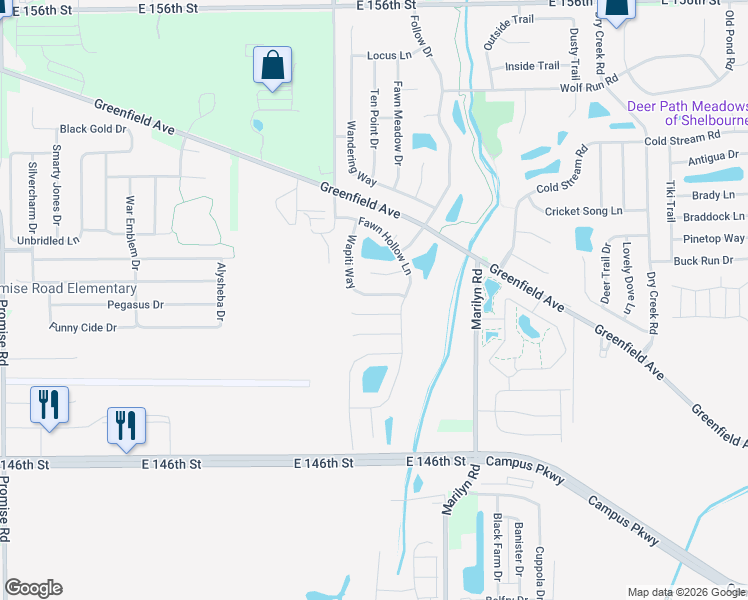 map of restaurants, bars, coffee shops, grocery stores, and more near 11887 Wapiti Way in Noblesville