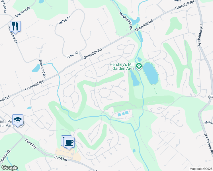 map of restaurants, bars, coffee shops, grocery stores, and more near 390 Eaton Way in West Chester