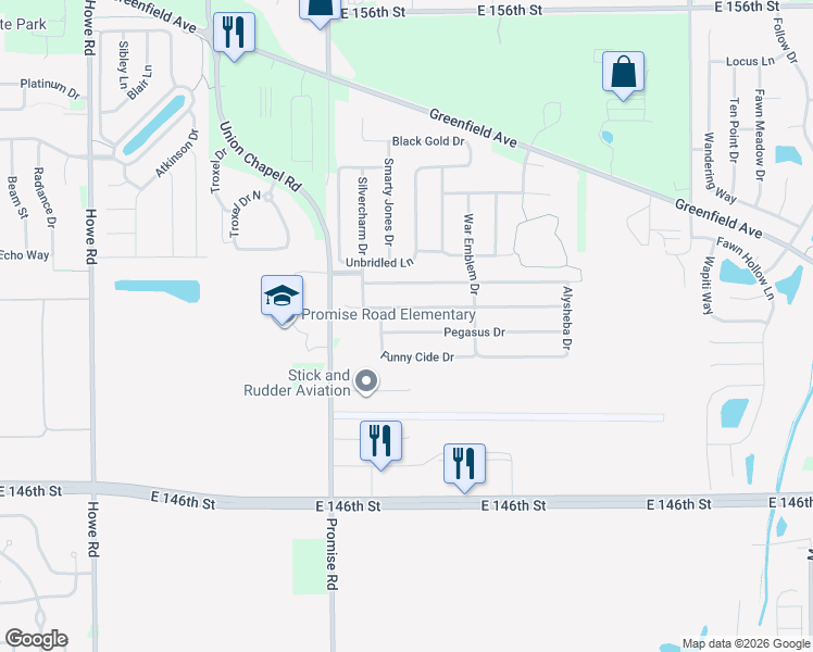 map of restaurants, bars, coffee shops, grocery stores, and more near 11223 Lucky Dan Drive in Noblesville