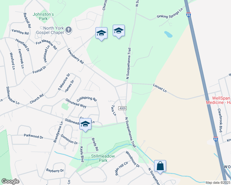 map of restaurants, bars, coffee shops, grocery stores, and more near 2660 Lewisberry Road in York