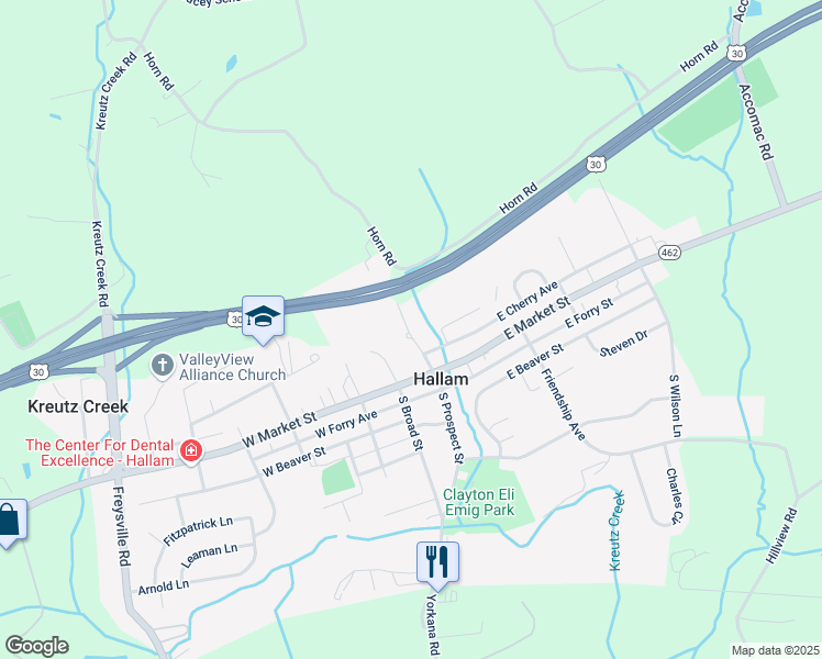 map of restaurants, bars, coffee shops, grocery stores, and more near 85 North Prospect Street in Hallam