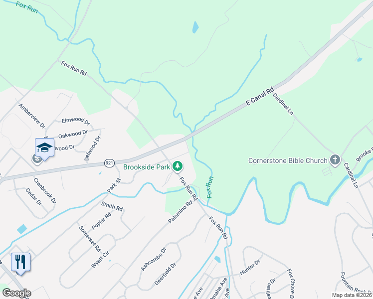 map of restaurants, bars, coffee shops, grocery stores, and more near 1550 East Canal Road in Dover