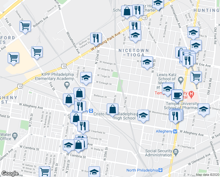 map of restaurants, bars, coffee shops, grocery stores, and more near 2012 West Estaugh Street in Philadelphia