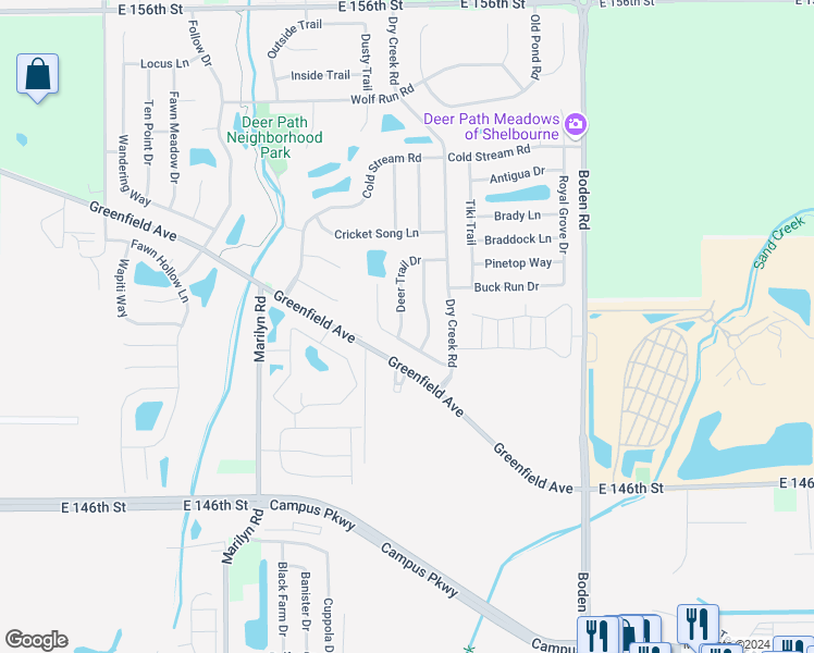 map of restaurants, bars, coffee shops, grocery stores, and more near 14942 Deer Trail Drive in Noblesville