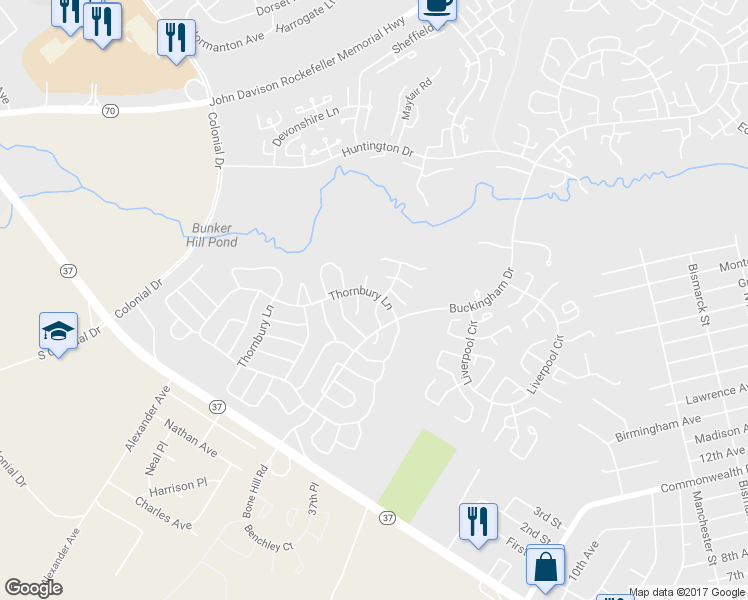 map of restaurants, bars, coffee shops, grocery stores, and more near 1007B Buckingham Drive in Manchester Township