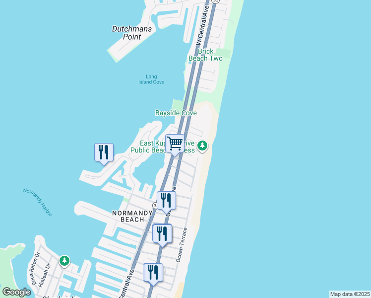 map of restaurants, bars, coffee shops, grocery stores, and more near 116 East Kupper Drive in Mantoloking