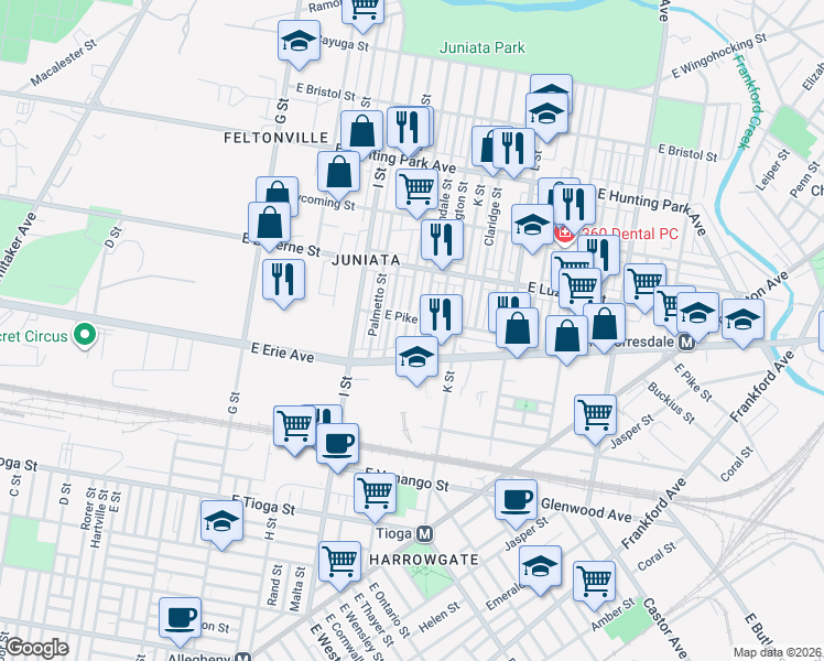 map of restaurants, bars, coffee shops, grocery stores, and more near 3850 Lawndale Street in Philadelphia