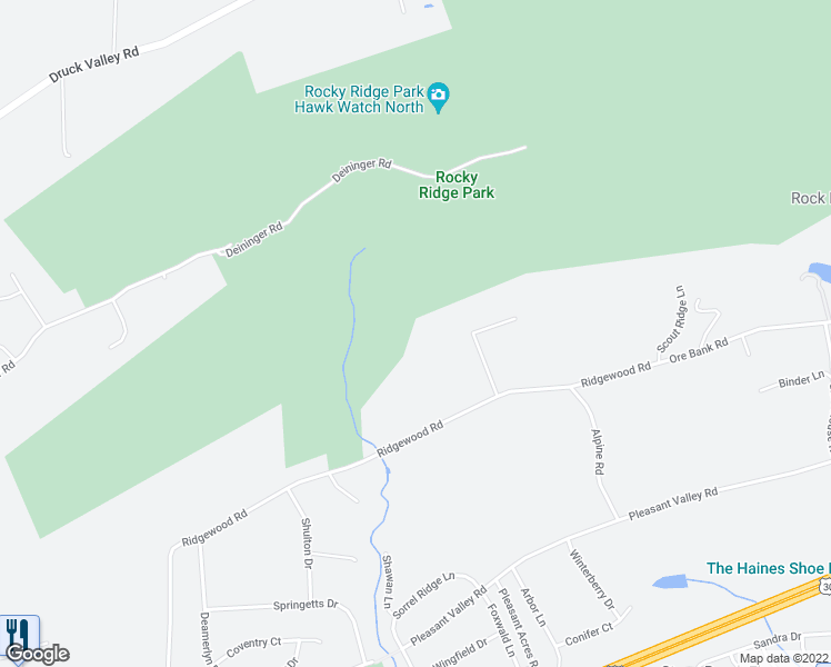 map of restaurants, bars, coffee shops, grocery stores, and more near 3893 Ridgewood Road in York