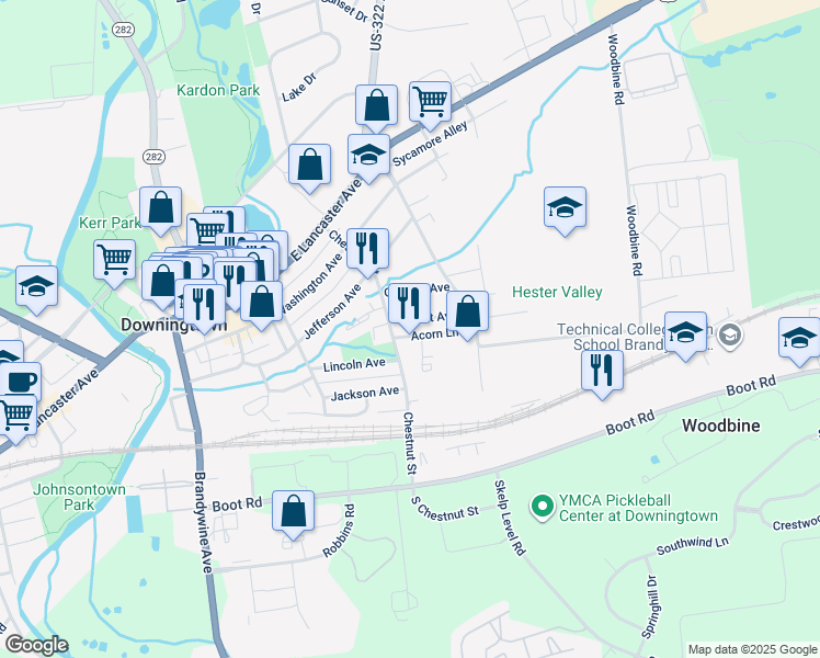 map of restaurants, bars, coffee shops, grocery stores, and more near 412 Grant Avenue in Downingtown