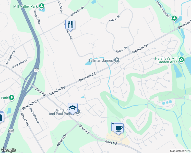 map of restaurants, bars, coffee shops, grocery stores, and more near 1567 Vassar Court in West Chester
