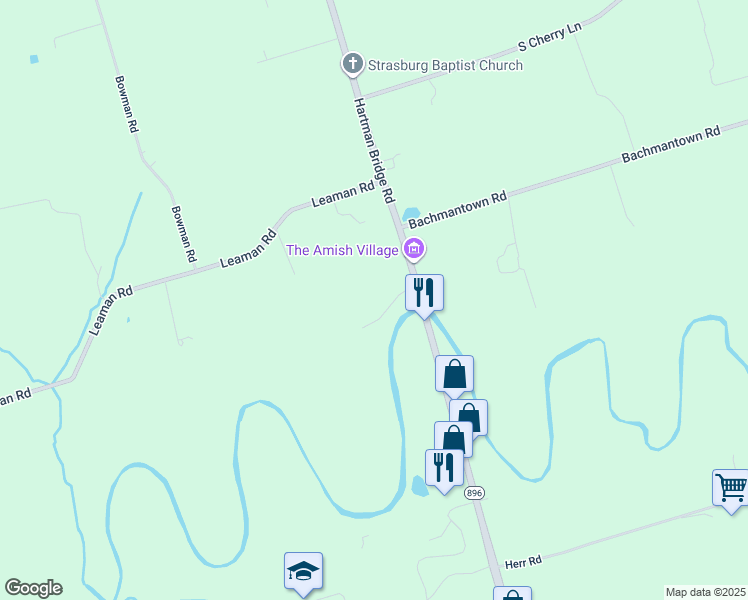 map of restaurants, bars, coffee shops, grocery stores, and more near 2477 Bluegrass Lane in Ronks