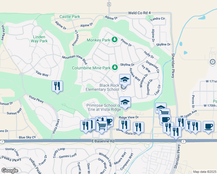 map of restaurants, bars, coffee shops, grocery stores, and more near 1983 Cedarwood Place in Erie