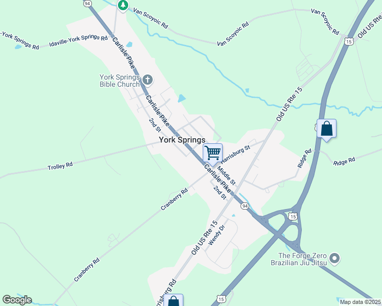 map of restaurants, bars, coffee shops, grocery stores, and more near 225 Main Street in York Springs