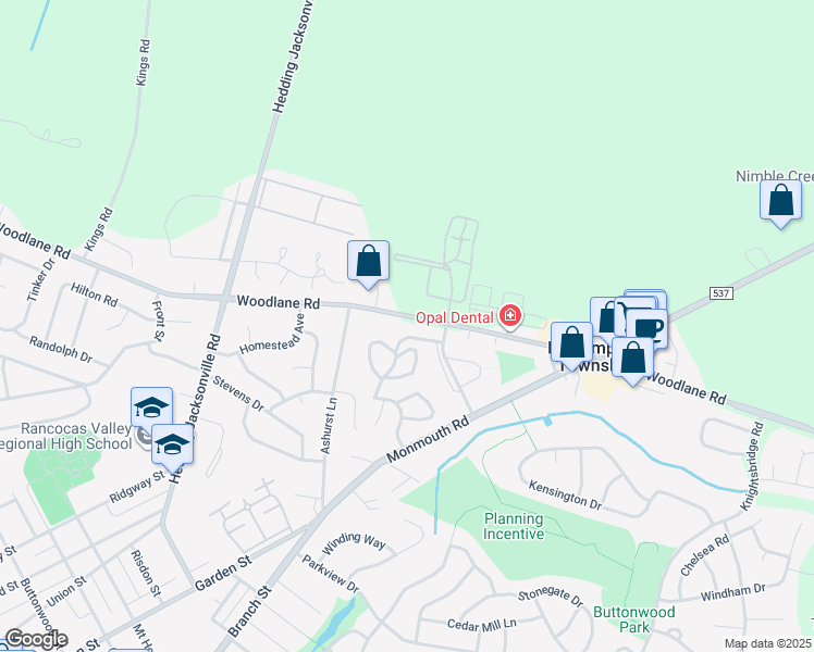 map of restaurants, bars, coffee shops, grocery stores, and more near 1058 Woodlane Road in Eastampton Township