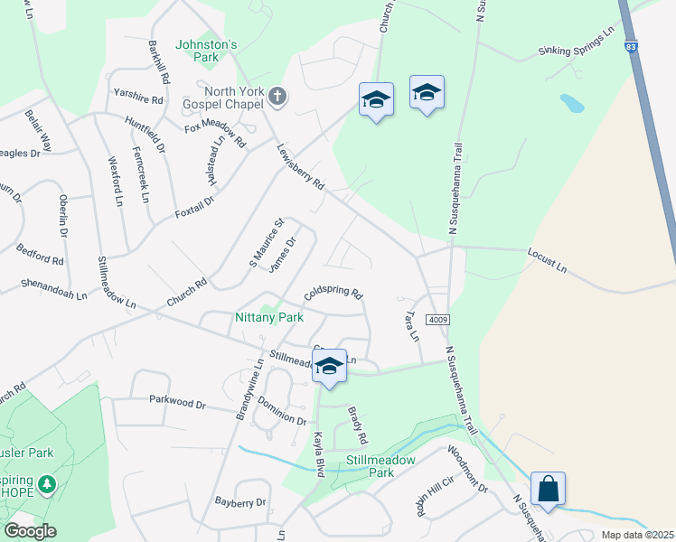map of restaurants, bars, coffee shops, grocery stores, and more near 540 Fairfax Road in York