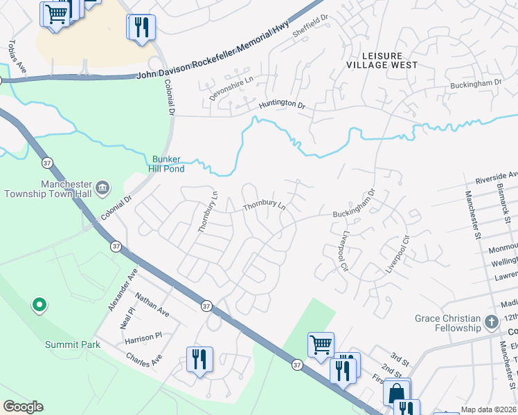 map of restaurants, bars, coffee shops, grocery stores, and more near 997A Buckingham Drive in Manchester Township