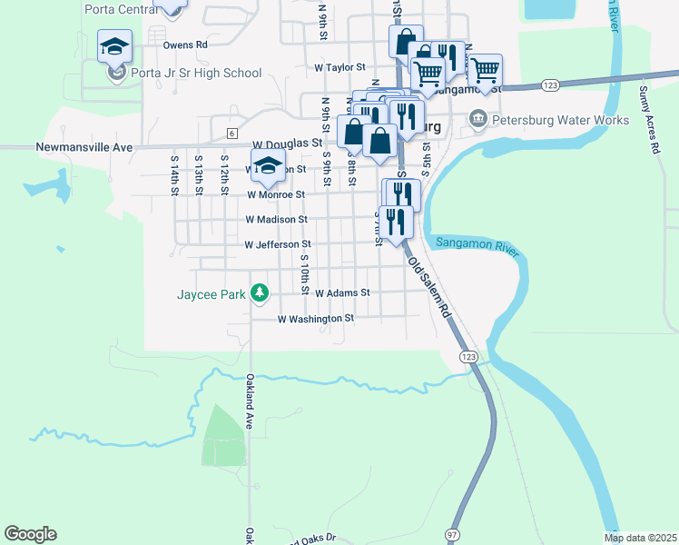 map of restaurants, bars, coffee shops, grocery stores, and more near 216 West Lincoln Avenue in Petersburg