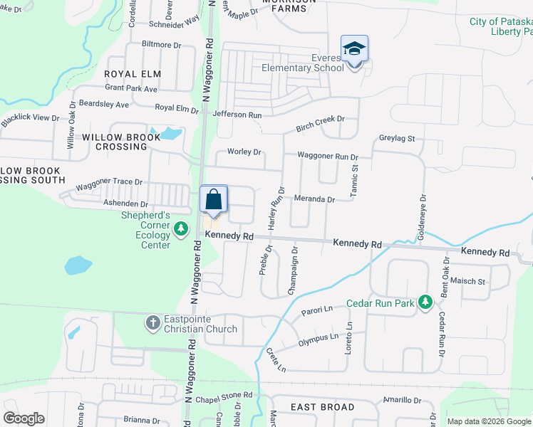 map of restaurants, bars, coffee shops, grocery stores, and more near 1135 Harley Run Drive in Blacklick