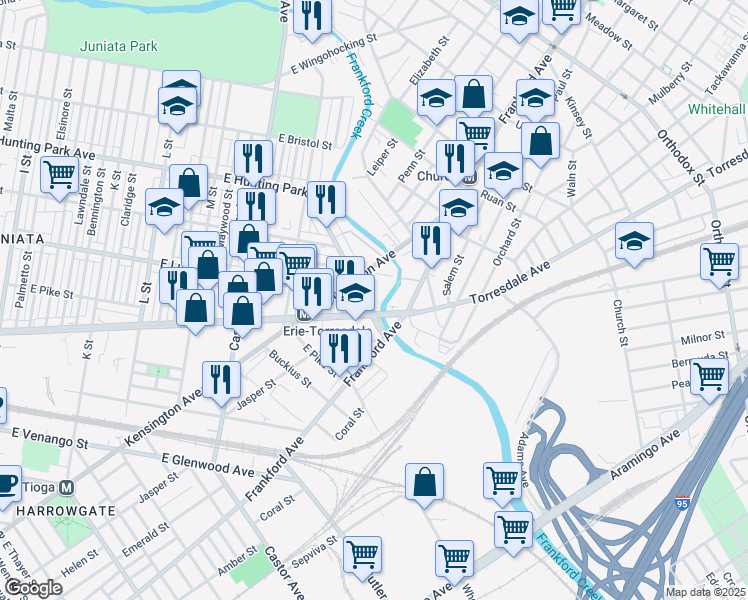 map of restaurants, bars, coffee shops, grocery stores, and more near 1901 East Hunting Park Avenue in Philadelphia