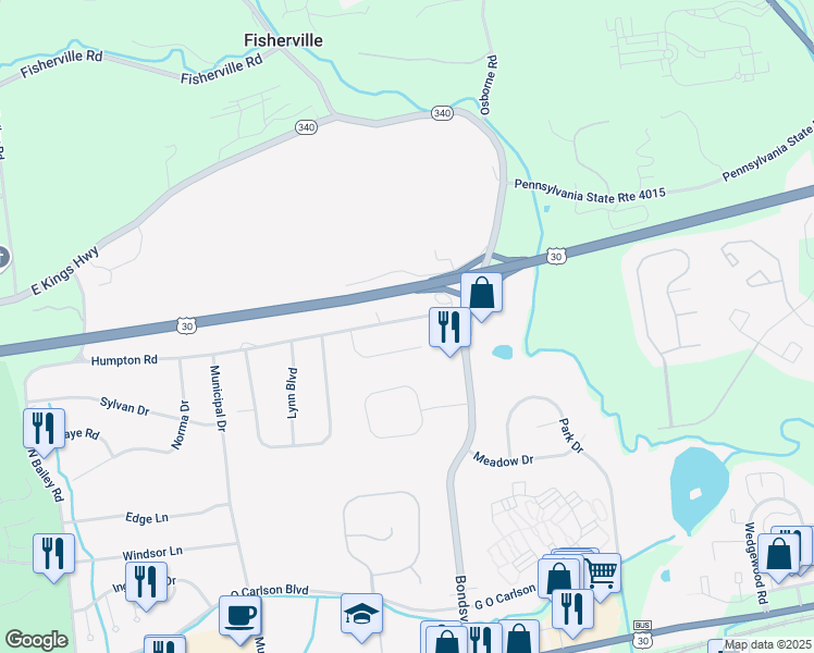 map of restaurants, bars, coffee shops, grocery stores, and more near 3716 Humpton Road in Downingtown
