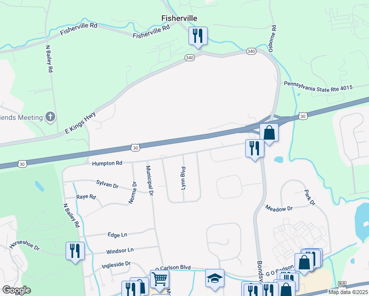 map of restaurants, bars, coffee shops, grocery stores, and more near 3523 Humpton Road in Downingtown