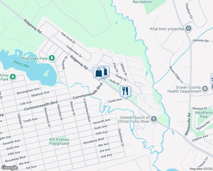 map of restaurants, bars, coffee shops, grocery stores, and more near 1981 Ridgeway Road in Toms River