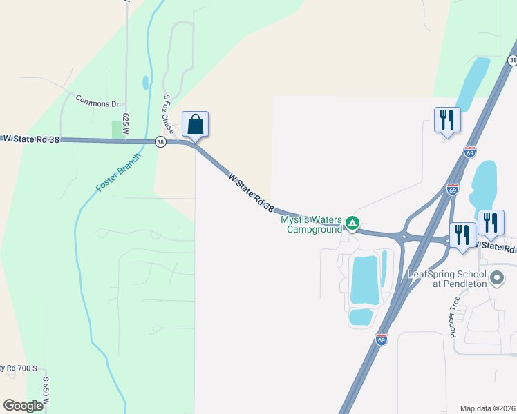 map of restaurants, bars, coffee shops, grocery stores, and more near 5123 West State Road 132 in Pendleton