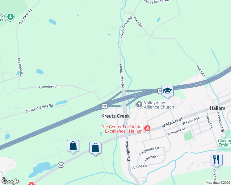 map of restaurants, bars, coffee shops, grocery stores, and more near 4900 Pleasant Valley Road in York