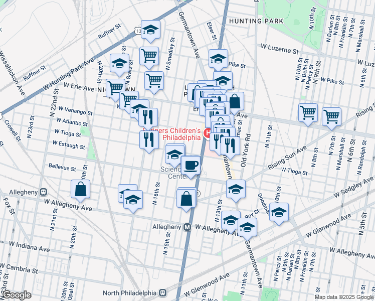 map of restaurants, bars, coffee shops, grocery stores, and more near in Philadelphia