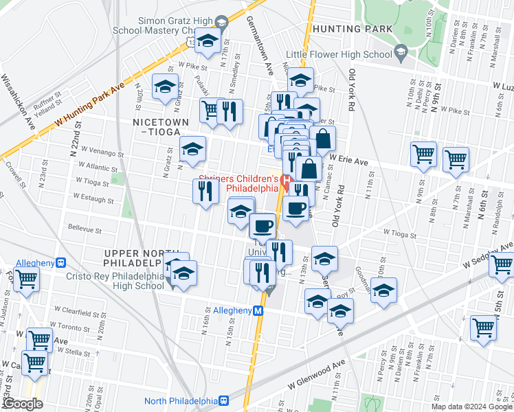 map of restaurants, bars, coffee shops, grocery stores, and more near in Philadelphia