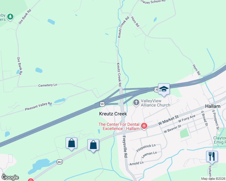 map of restaurants, bars, coffee shops, grocery stores, and more near 4900 Pleasant Valley Road in York