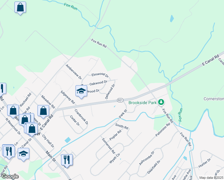 map of restaurants, bars, coffee shops, grocery stores, and more near 110 Delwood Drive in Dover