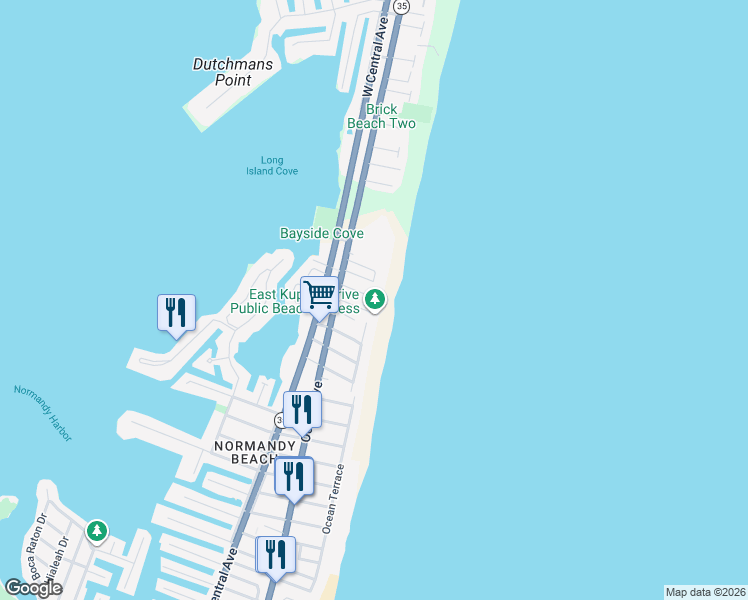 map of restaurants, bars, coffee shops, grocery stores, and more near 100 Lyndhurst Drive in Mantoloking