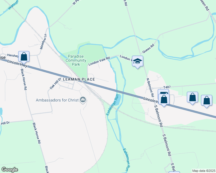map of restaurants, bars, coffee shops, grocery stores, and more near 3253 Lincoln Highway East in Paradise